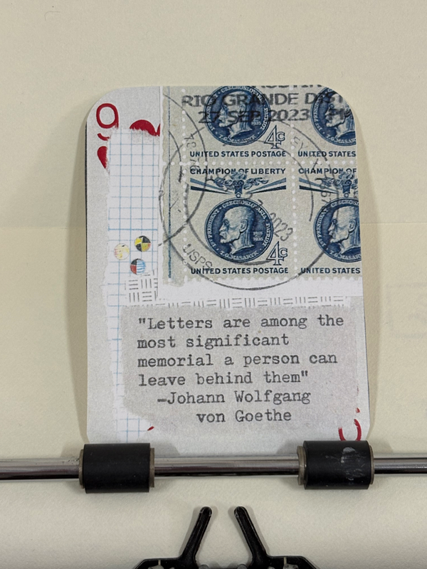 Stamp mail Goethe quote collage print by Mazerzine aceo art card