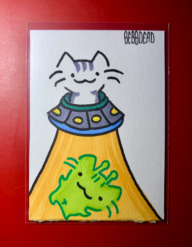 Original Aceo Cat alian hand painted artist trading card aceo art card