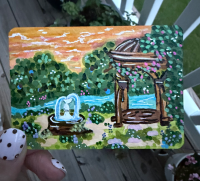 ACEO “Serenity” Original & Signed Gazebo Nature Landscape Sunset aceo art card thumbnail 1