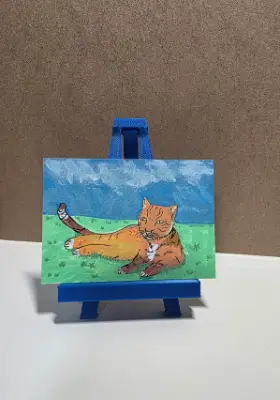 Cat "Playing in the Grass" aceo art card thumbnail 1