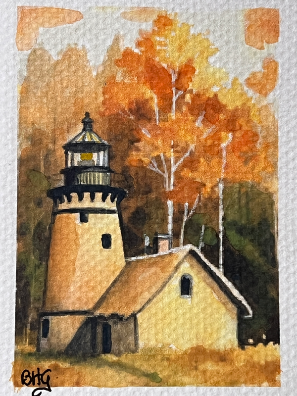 Golden Bay Lighthouse aceo art card