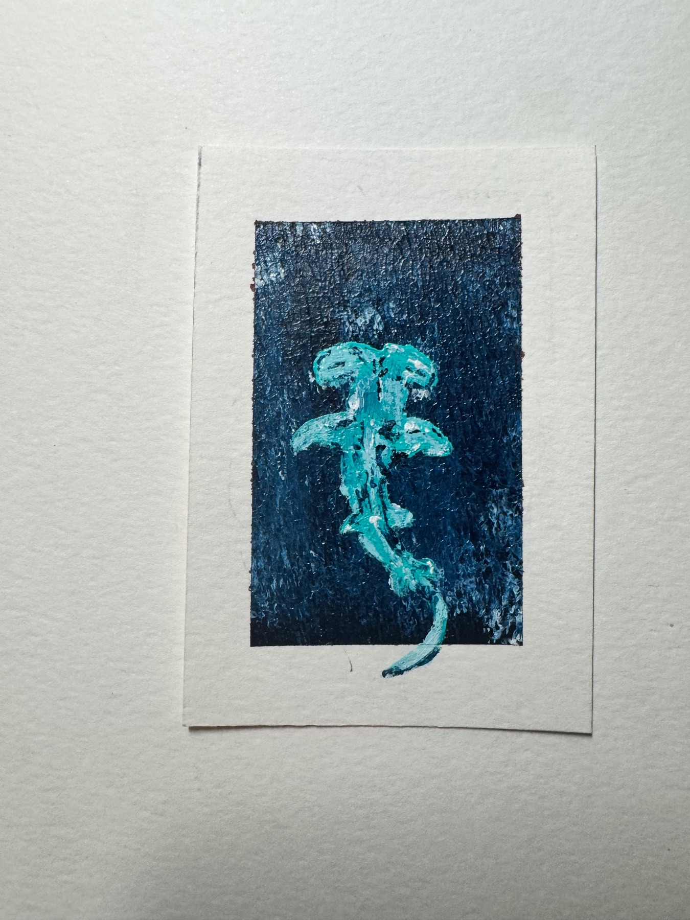 Hammerhead shark acrylic painting on canvas paper ashley Leary ocean coastal marine life wildlife aceo art card