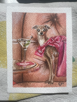 ACEO Original Watercolour Painting "Iggys Are a Girls Best Friend" by Ebony Jasmin Warren aceo art card thumbnail 2