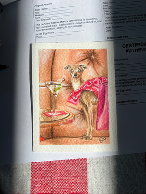 ACEO Original Watercolour Painting "Iggys Are a Girls Best Friend" by Ebony Jasmin Warren aceo art card thumbnail 1
