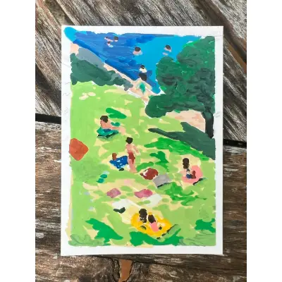 "Barton Springs" and "Austin BBQ" aceo art card thumbnail 1