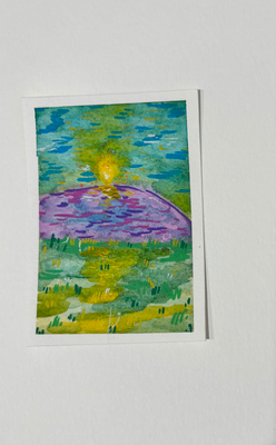 Mountains in the Sunrise aceo art card thumbnail 1