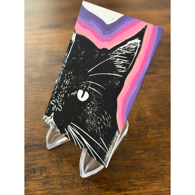 Tuxedo Chill, Cat, Hand-Carved Block Print Mixed Media aceo art card thumbnail 3