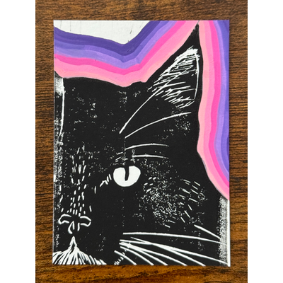 Tuxedo Chill, Cat, Hand-Carved Block Print Mixed Media aceo art card thumbnail 1