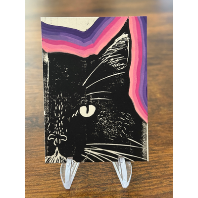 Tuxedo Chill, Cat, Hand-Carved Block Print Mixed Media aceo art card thumbnail 2