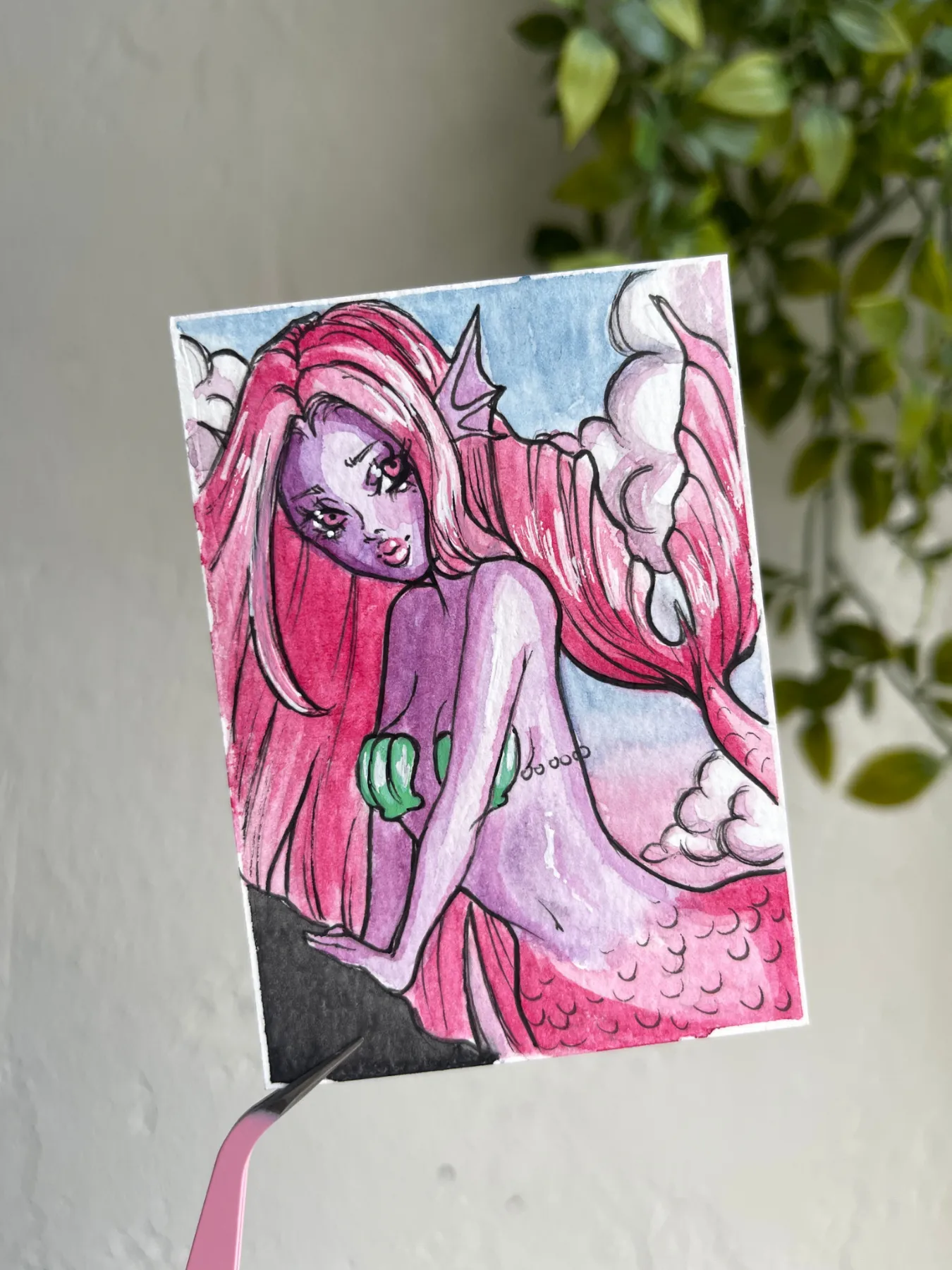 Pink Mermaid aceo art card