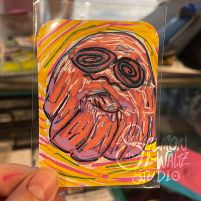 ACEO LOT BUNDLE of 2 TWO - original Ghost Sticker mixed media signed that.weird.art.chick aceo art card thumbnail 2