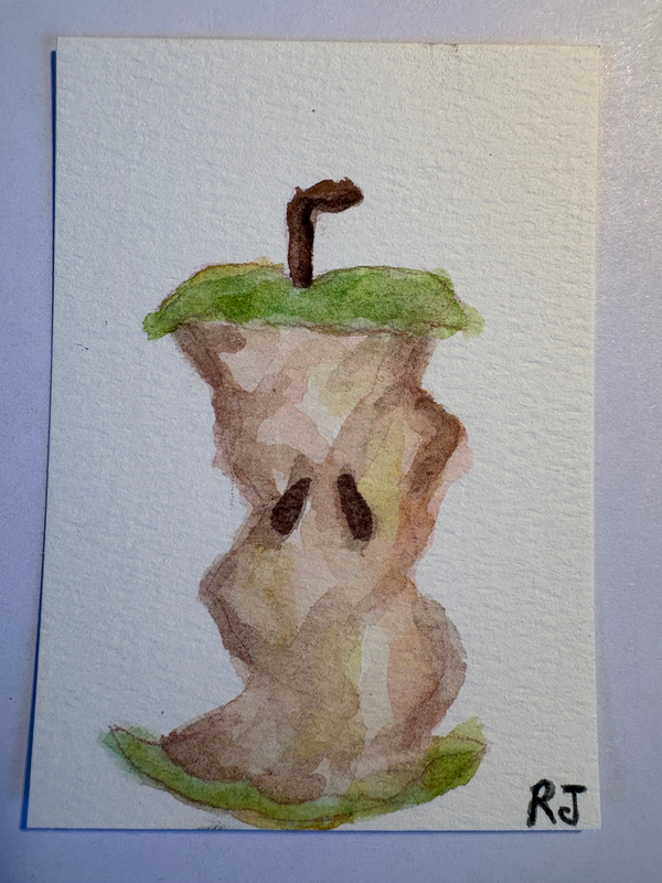 ACEO Original, watercolor apple Mini Painting 3.5in by 2.5in Art aceo art card