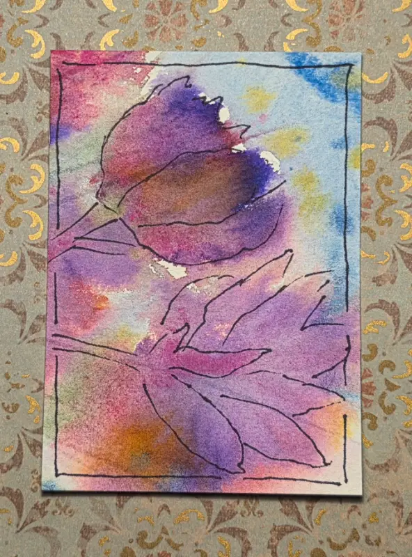 Abstract Purple Flowers aceo art card