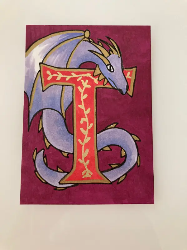 Dragon Illuminated Letter - T aceo art card