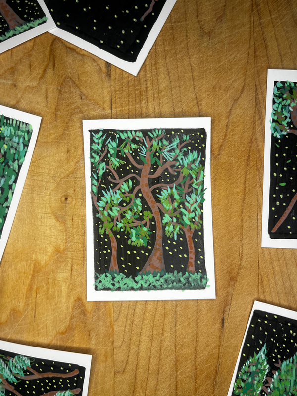 Stars Through Treeline at Night aceo art card