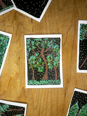 Stars Through Treeline at Night aceo art card thumbnail 1