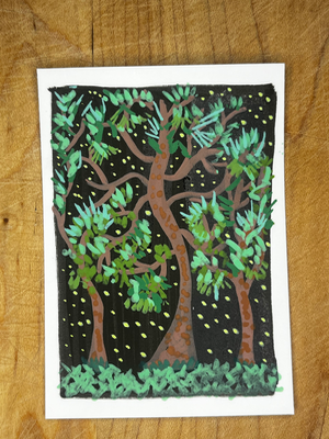 Stars Through Treeline at Night aceo art card thumbnail 2