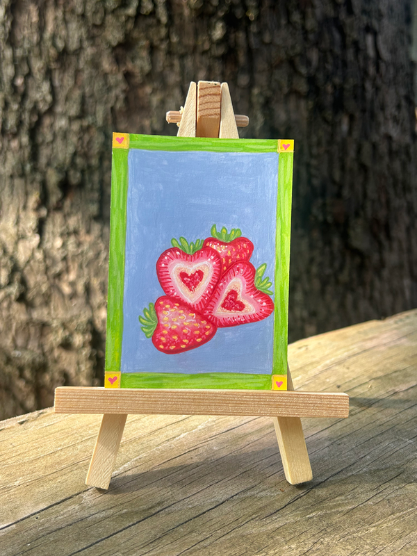 Heart Strawberries aceo art card
