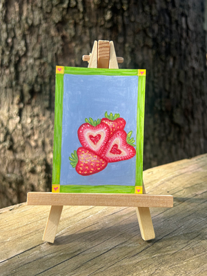 Heart Strawberries aceo art card thumbnail 1