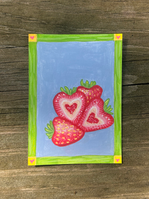 Heart Strawberries aceo art card thumbnail 2