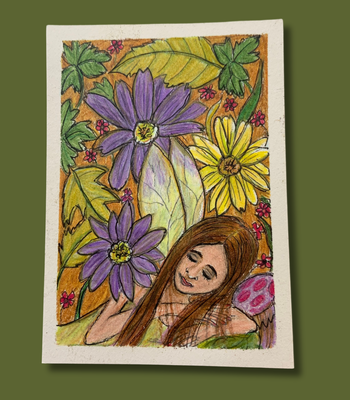 Napping Fairy - Colored Pencil & Ink on Illustration Board ACEO aceo art card thumbnail 1