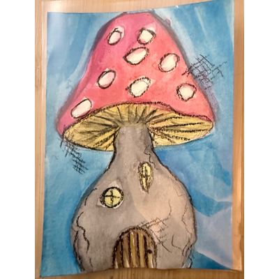 A mushroom house aceo art card thumbnail 1