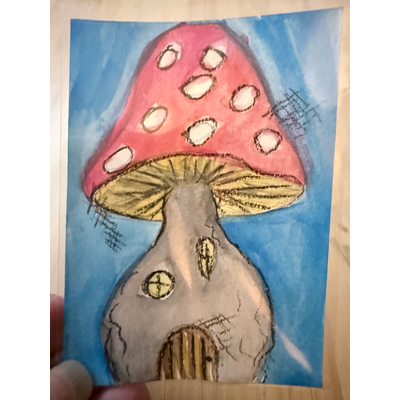 A mushroom house aceo art card thumbnail 2