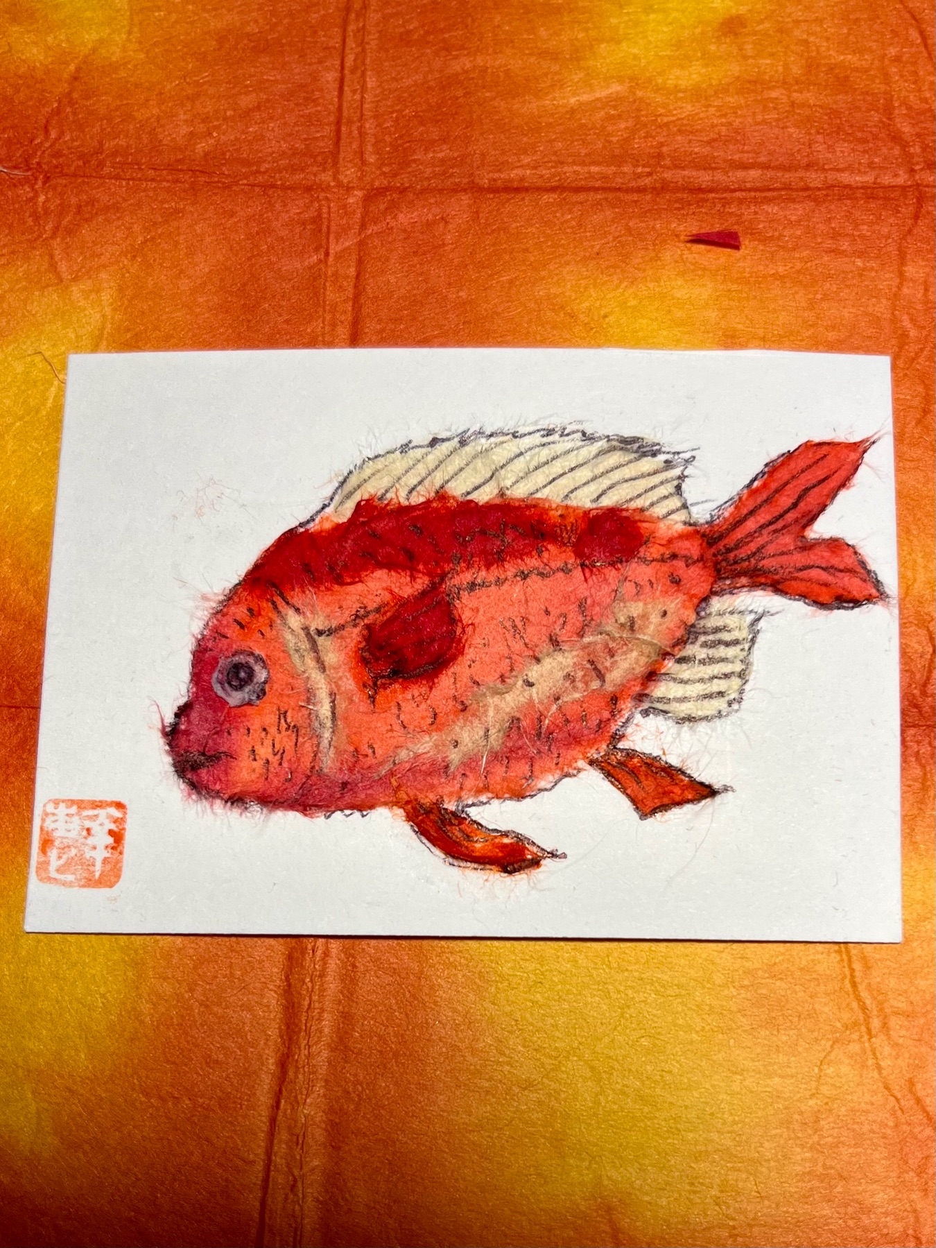 Snapper?!- Japanese Washi art aceo art card