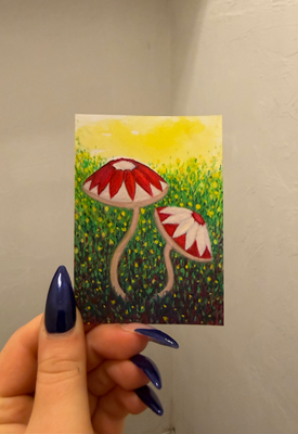 flowery fungi aceo art card thumbnail 1