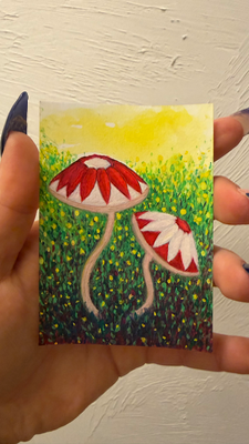 flowery fungi aceo art card thumbnail 2