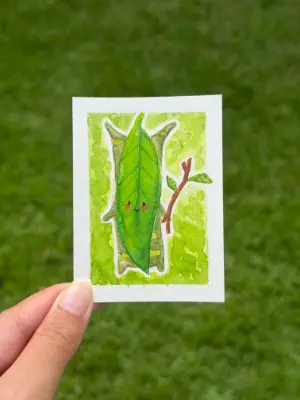 Mango Leaf Korok Critter aceo art card thumbnail 1