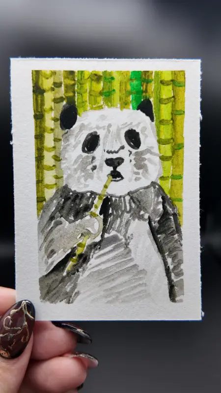 Panda Original ACEO — Watercolor on Watercolor Paper By Melody, Age 13 aceo art card