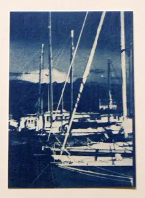 Sailboats original cyanotype ACEO aceo art card thumbnail 2