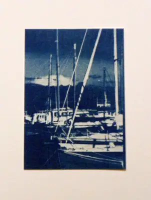 Sailboats original cyanotype ACEO aceo art card thumbnail 1