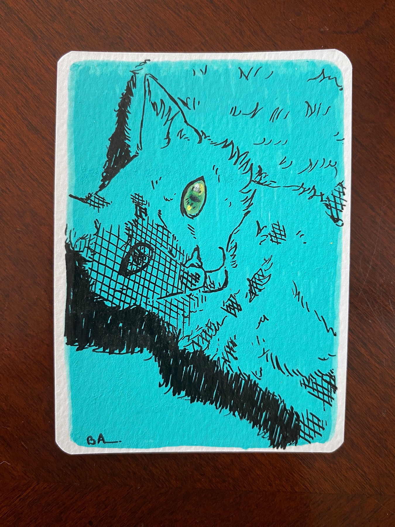 Green Eyed Cat aceo art card