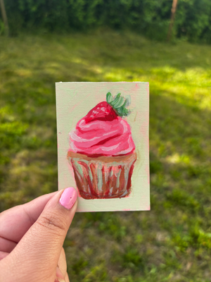 “Neon CupCake” Acrylic Painting Food aceo art card thumbnail 2