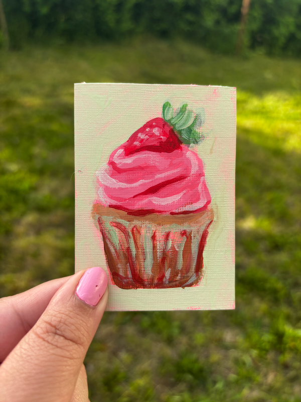“Neon CupCake” Acrylic Painting Food aceo art card