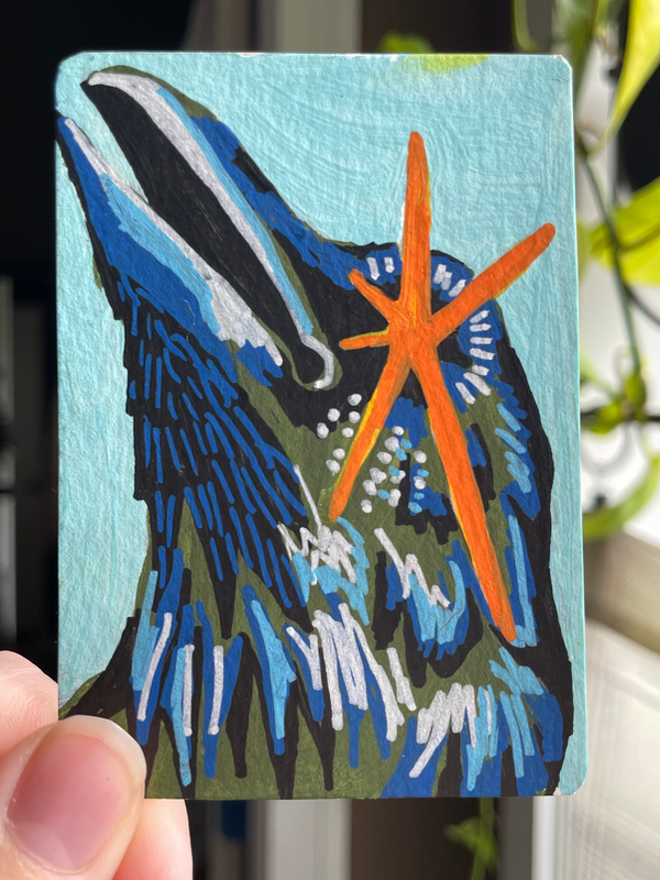 “Raven eye” - Original Wildlife portrait by Norah Mae aceo art card