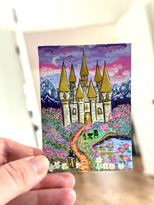 The castle in the valley aceo art card thumbnail 1