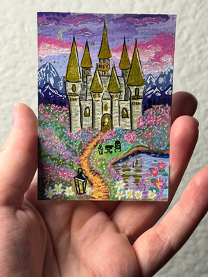 The castle in the valley aceo art card thumbnail 2