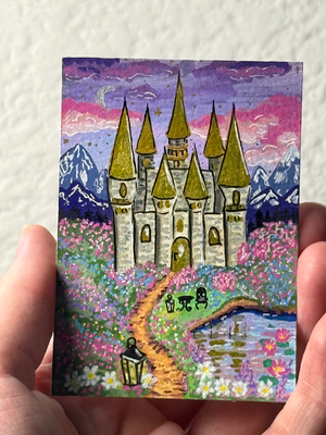 The castle in the valley aceo art card thumbnail 3
