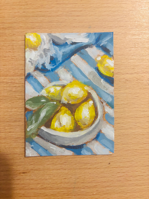 “Lemon Still Life” Acrylic Painting aceo art card