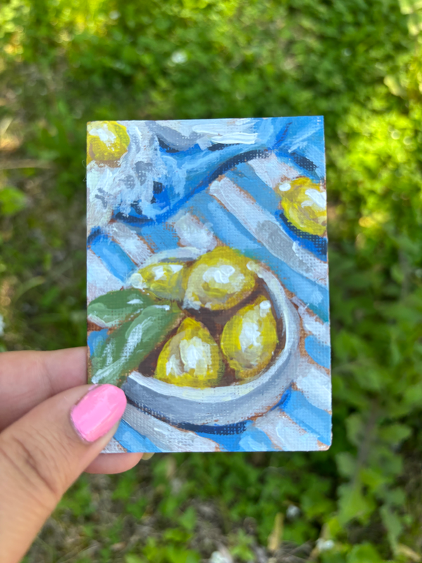“Lemon Still Life” Acrylic Painting aceo art card