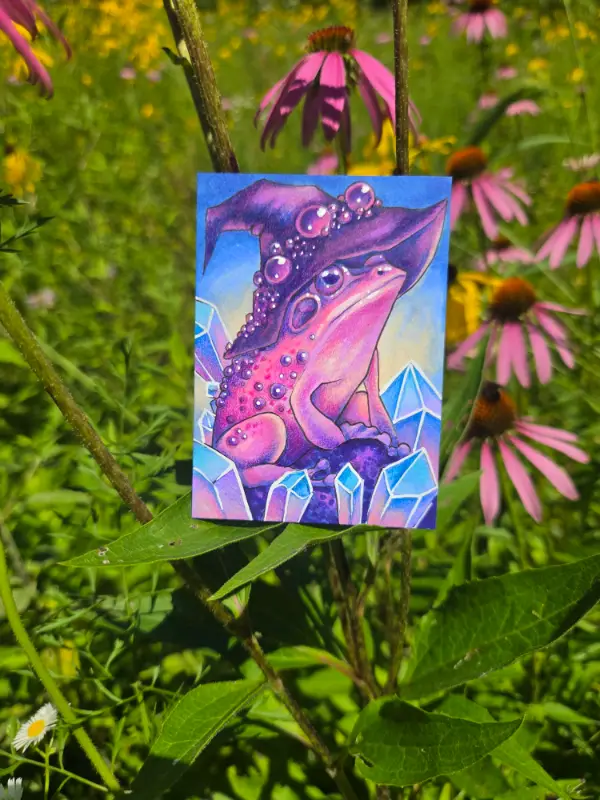 Pink Crystal Frog - Original ACEO aceo art card