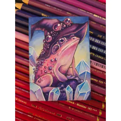 Pink Crystal Frog - Original ACEO aceo art card thumbnail 2