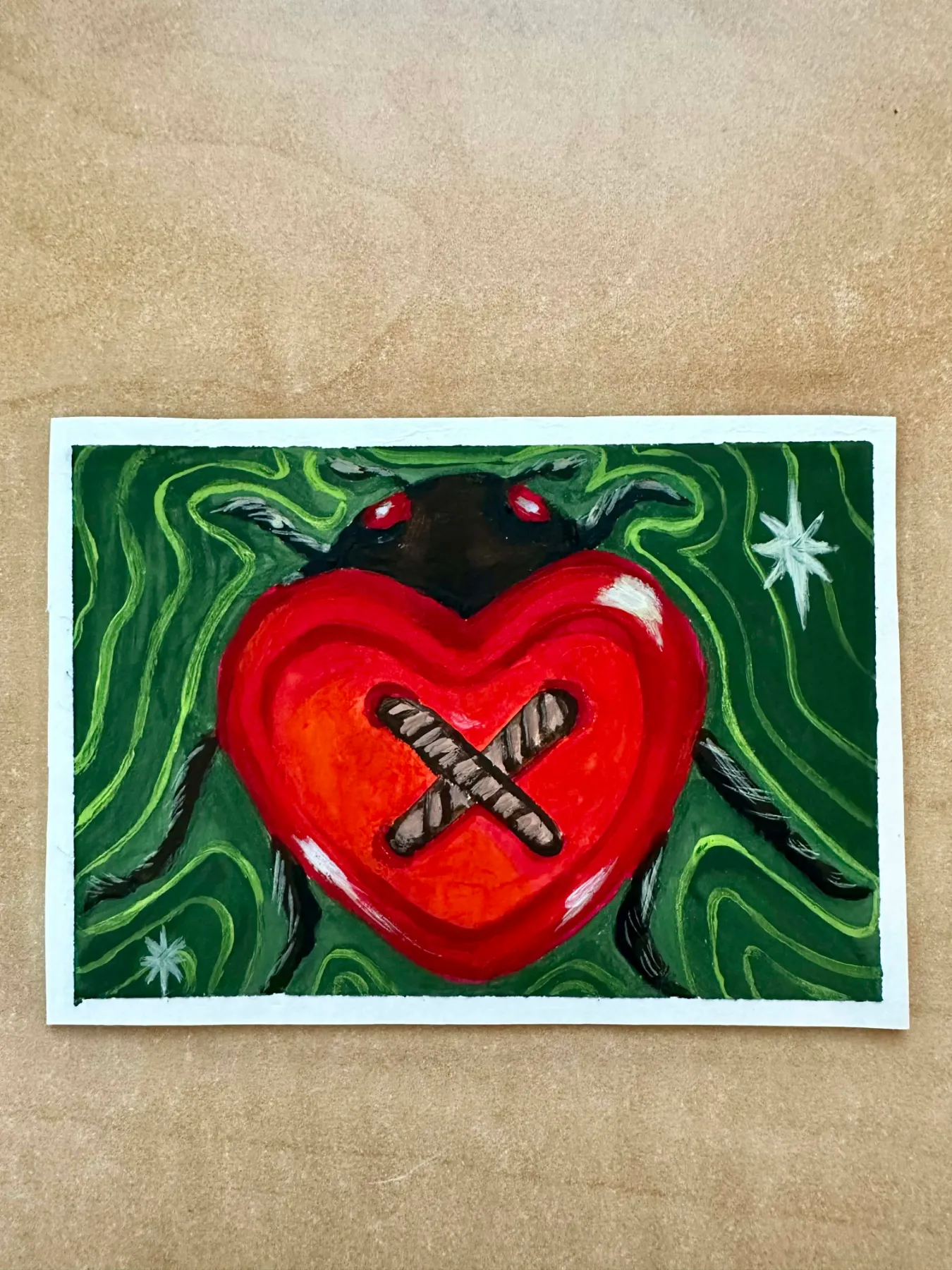 Whimsy Button Bug aceo art card