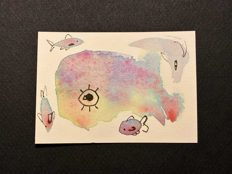 Whale aceo art card