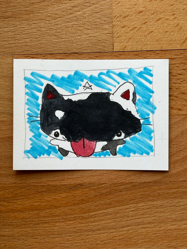 “Silly Cat” Original Art, Young Artist aceo art card
