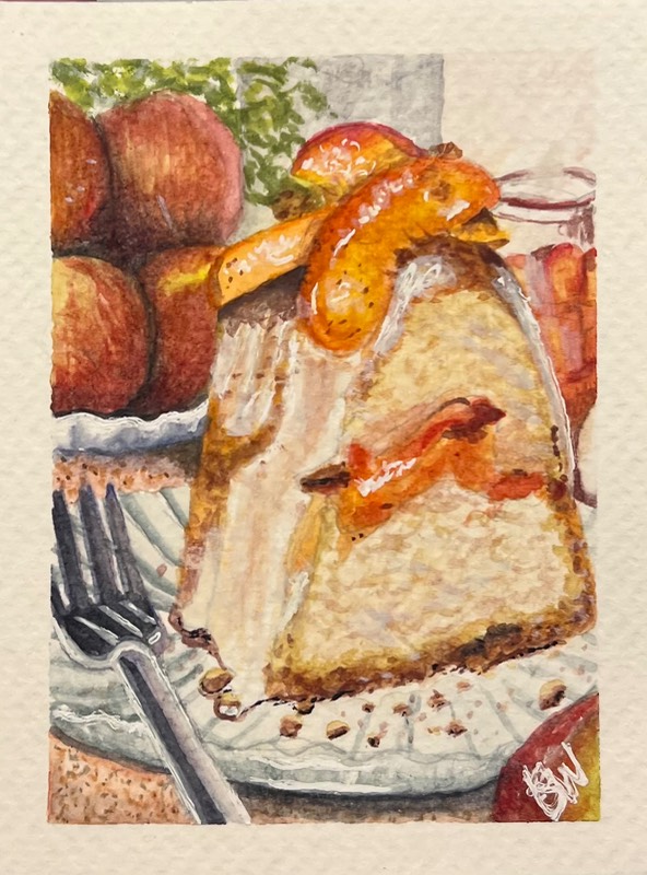 ACEO Original Watercolour Painting “Peach Cobbler Pound Cake” by Ebony Jasmin Warren aceo art card