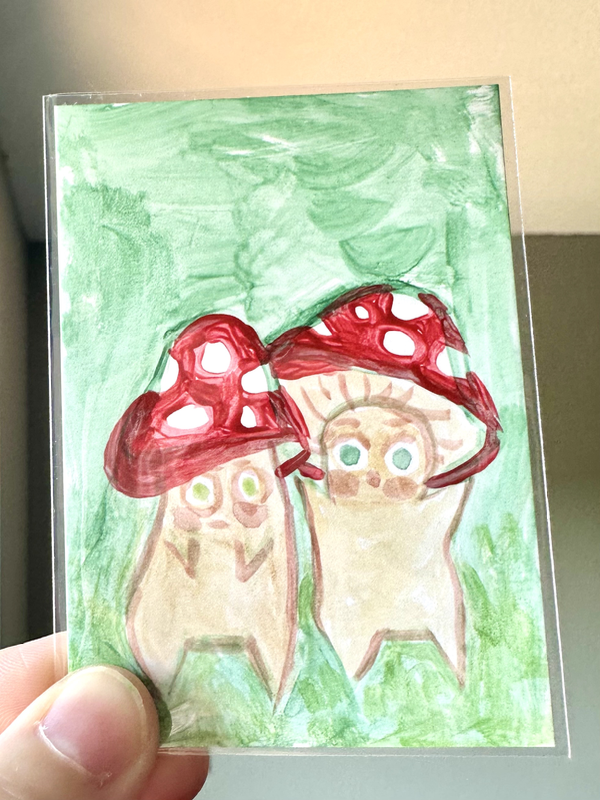Mushroom Little Dudes aceo art card